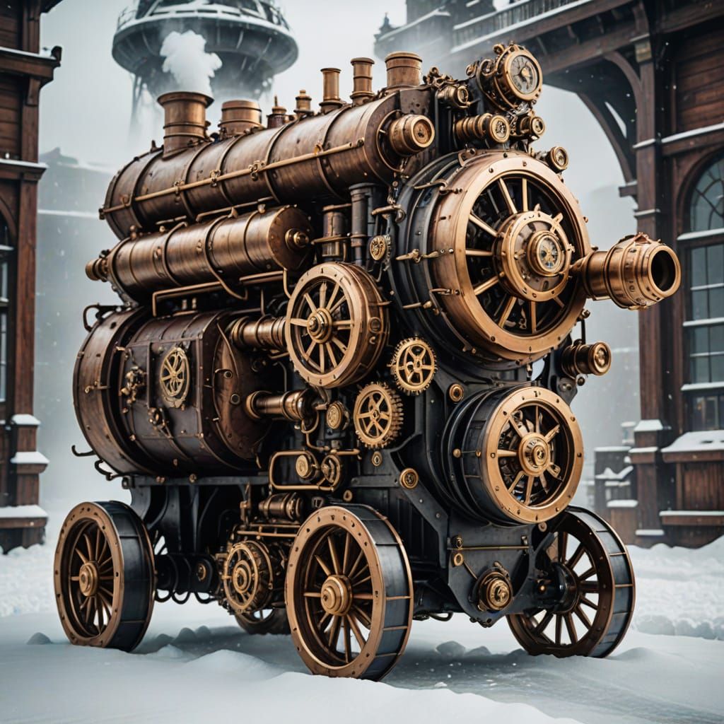 Steampunk Engine Unfurls from Melted Ice