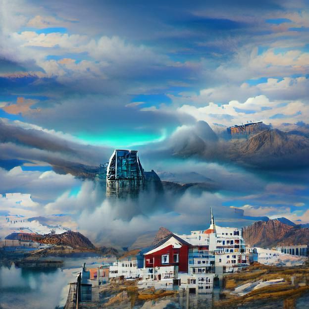Mystical Skyscraper in Greenland's Arctic Twilight
