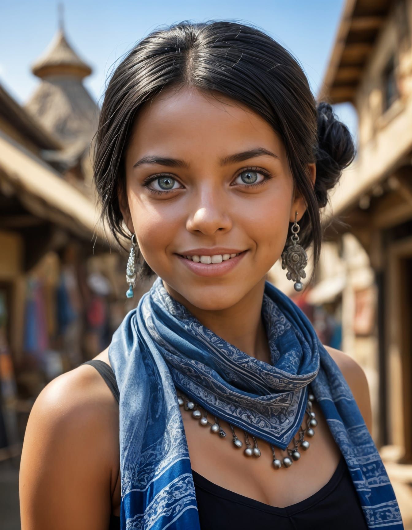 Gorgeous Young Black Girl in Fantasy Village Market
