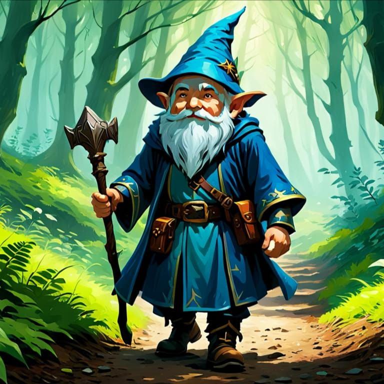 Fantasy Gnome Wizard in Enchanted Forest