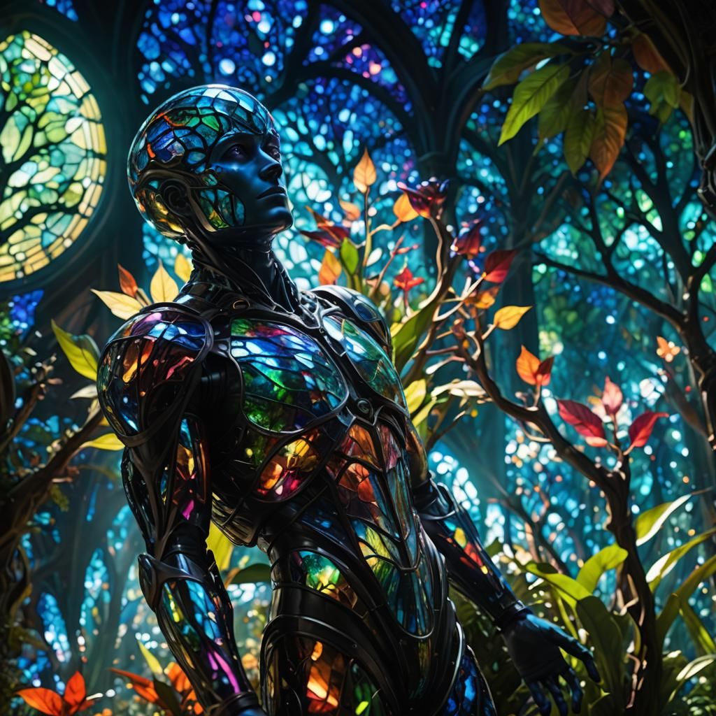Ethereal Extraterrestrial in Vibrant Glass Forest