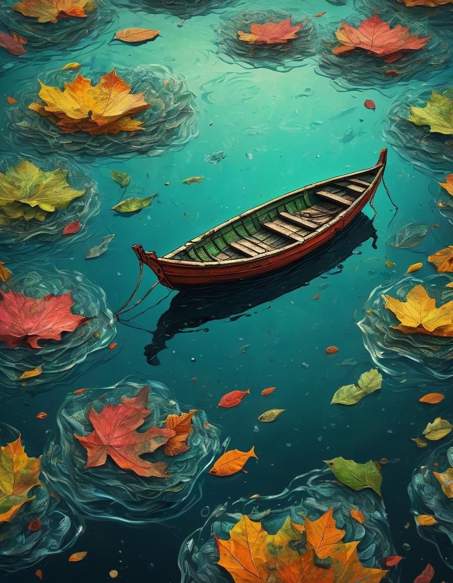 A Serene Leaf Boat Rides the Tides of Chance