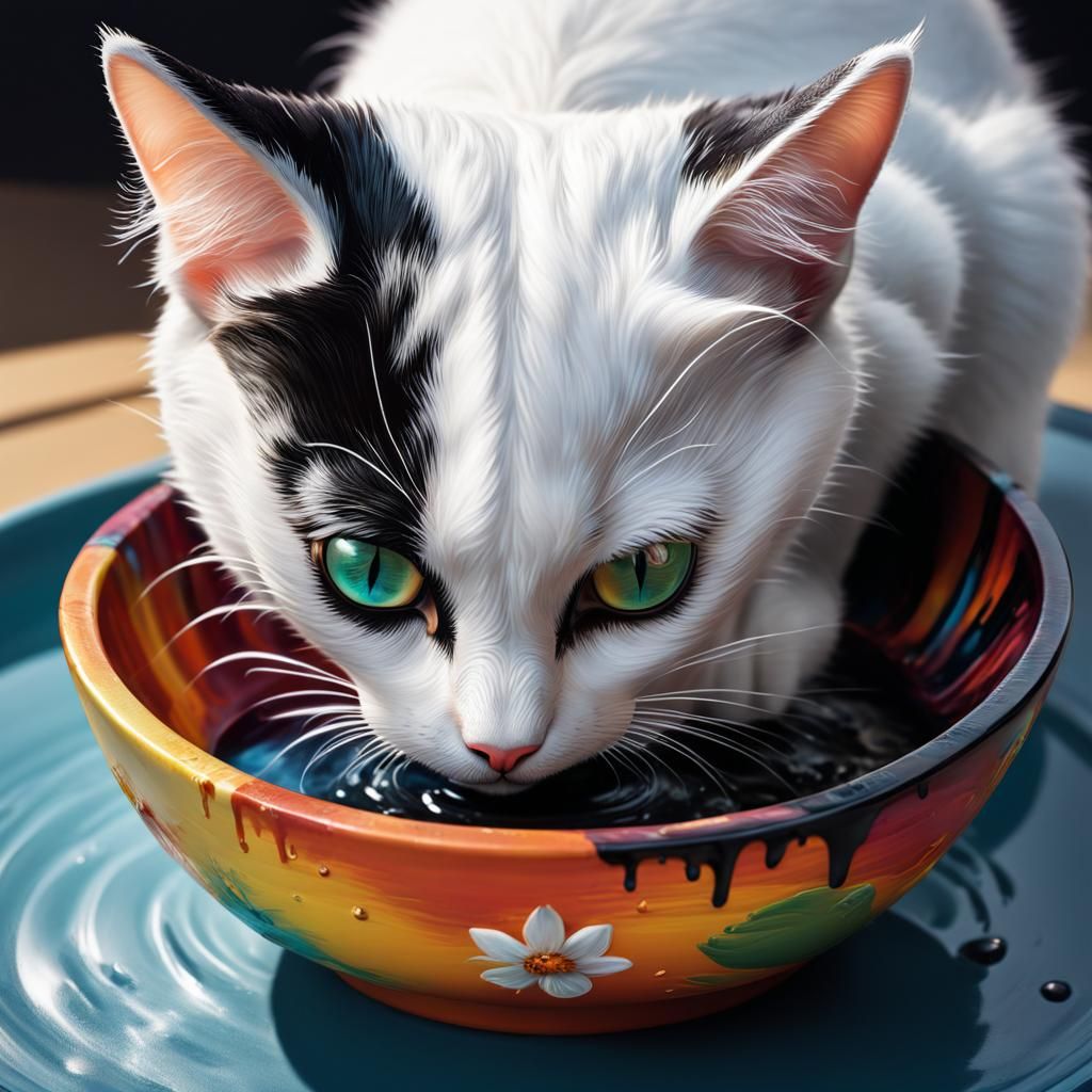 Dramatic Portrait of a White Cat with Black Patches