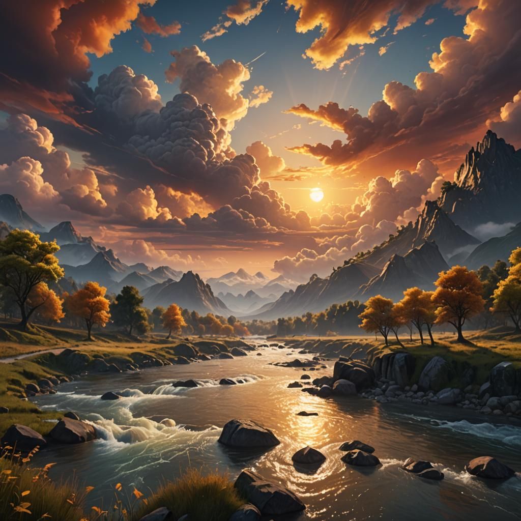 Golden Sunset Over Tranquil Riverlands in Unreal Engine 5