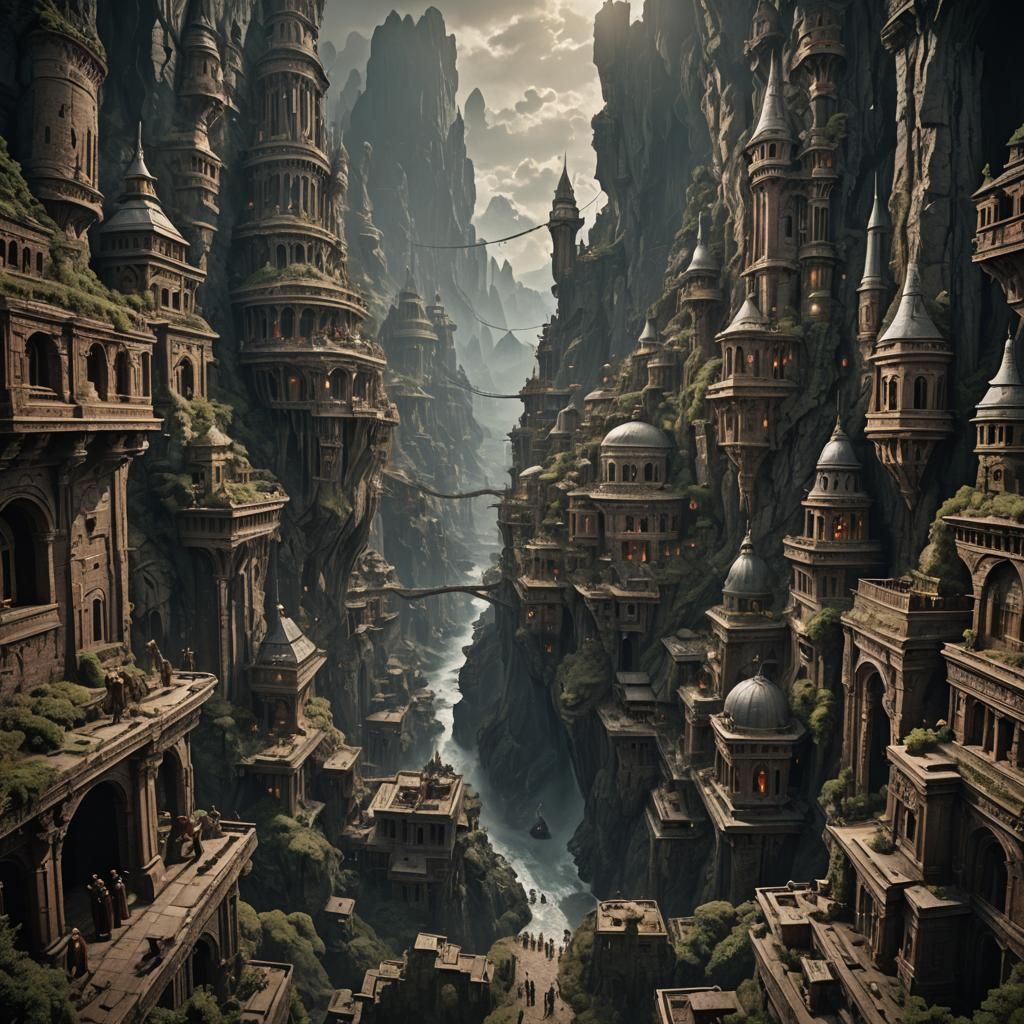 Epic Cinematic Uff Temples in Maximalist Digital Style