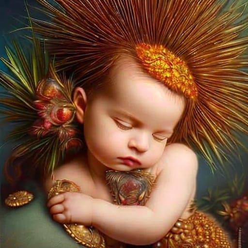 Steampunk Baby Porcupine Admires Pineapple in Whimsical Sett...