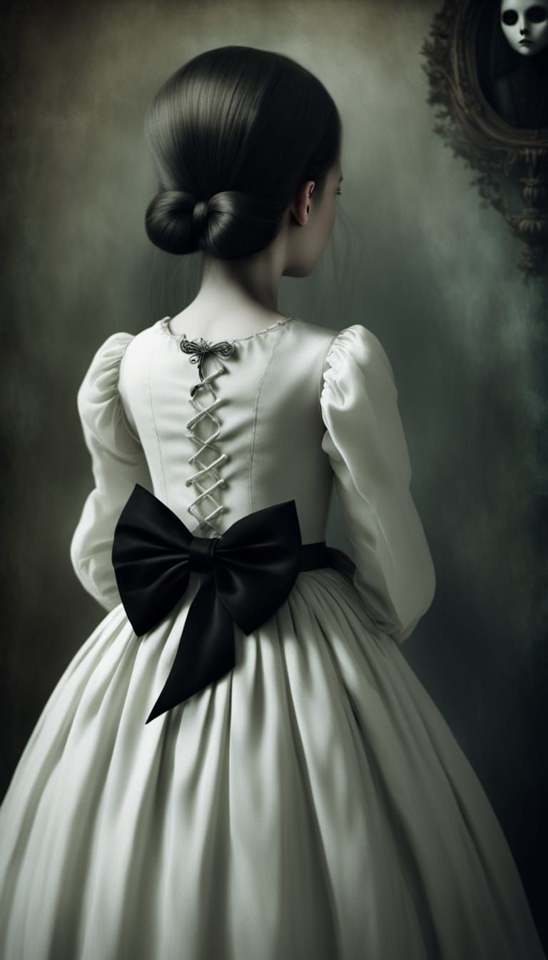 Gothic Girl in Surreal Room: Eerie Portrait