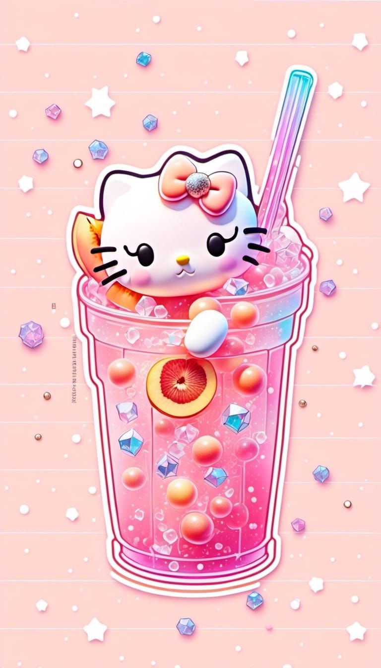 Kawaii Peach Boba Delight in Anime Style