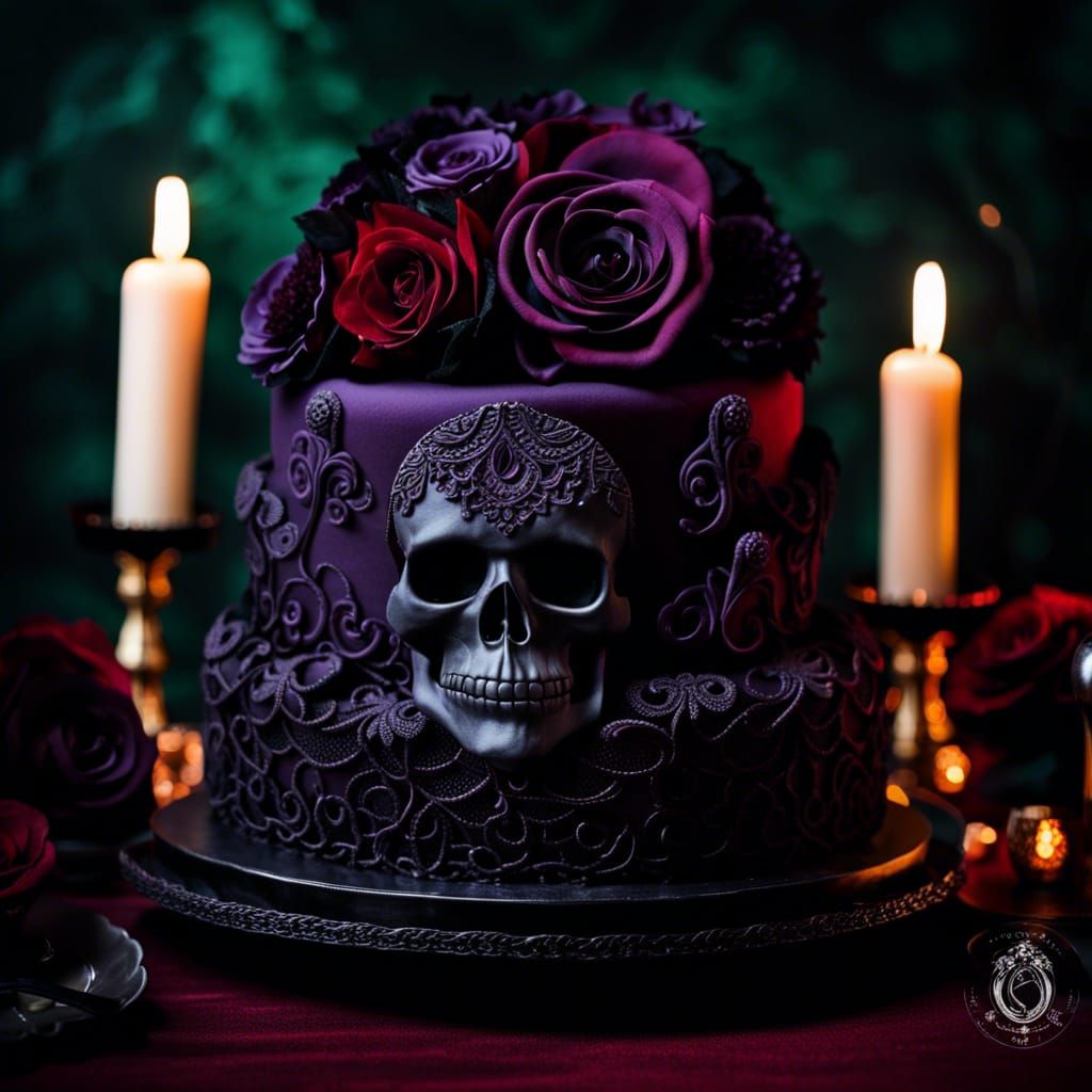 Extravagant Gothic Cake with Roses and Skull