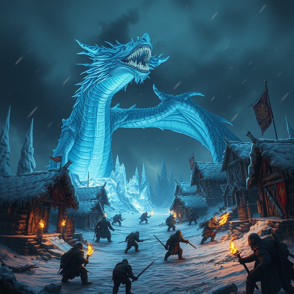 Orc Village Under Attack by Ice Dragon in Unreal Engine Styl...