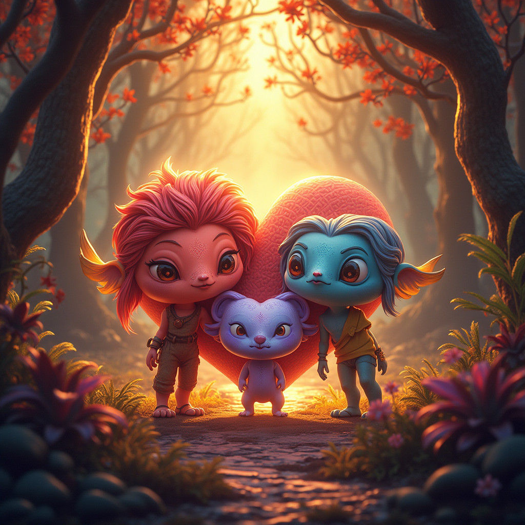 Three Hearts United in Golden Light