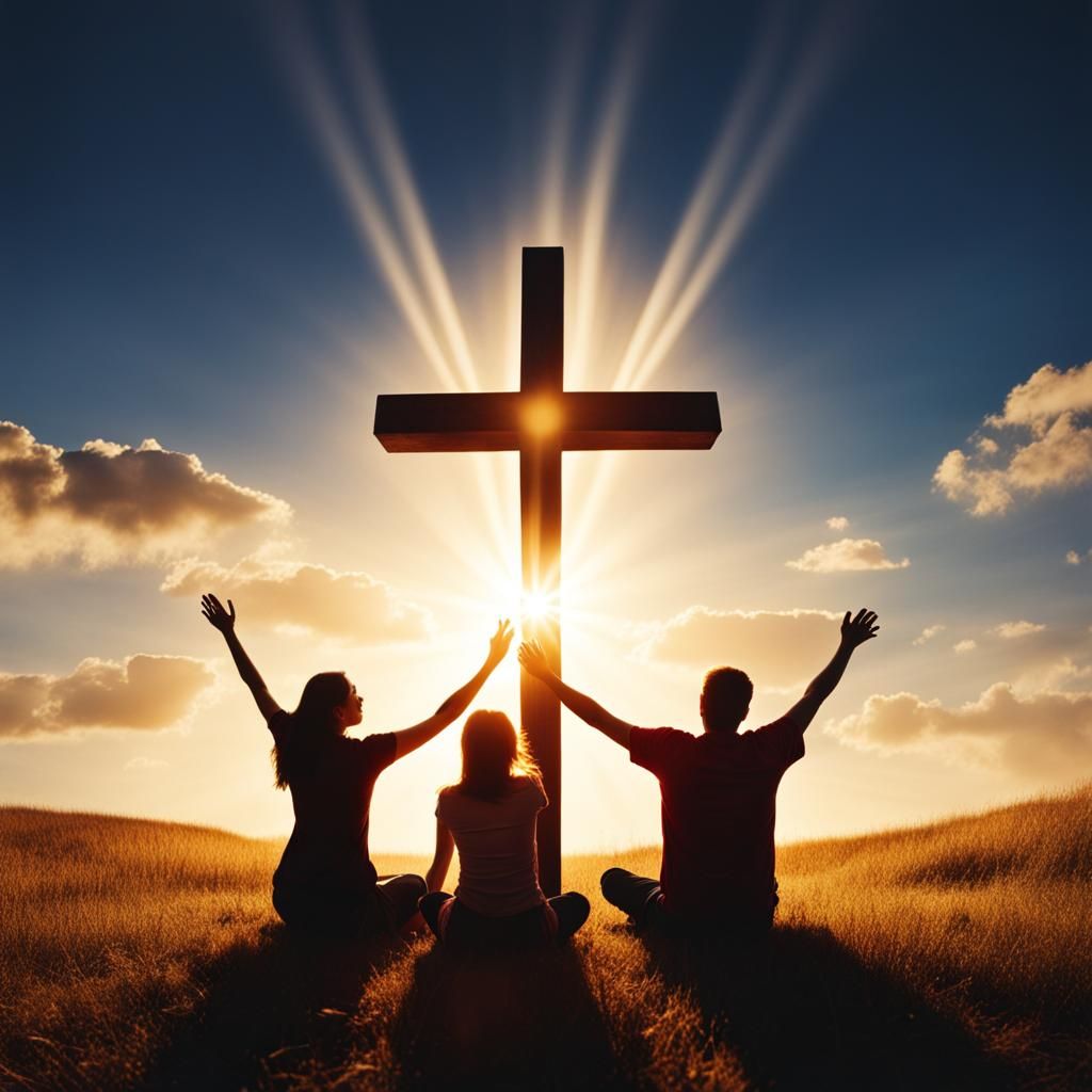 Three Devotees in Prayerful Adoration of the Cross