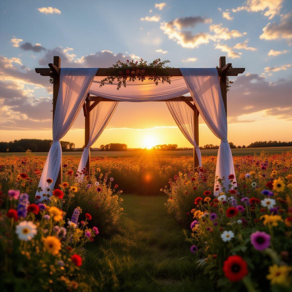 Sunset Chuppah in Field of Flowers