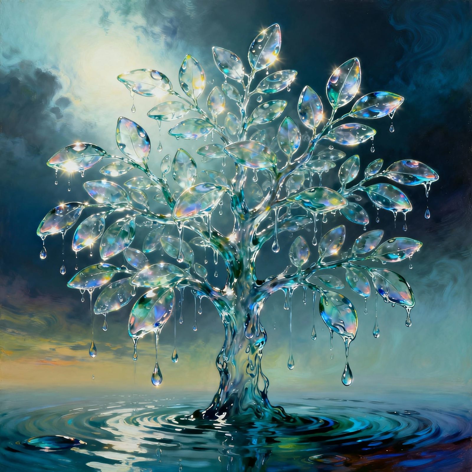 Surreal Water Tree with Droplet Leaves