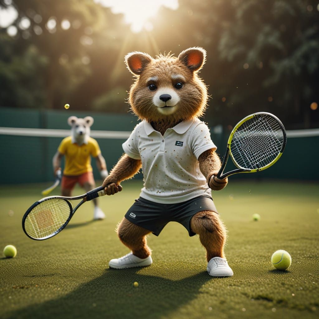 Anthropomorphic Animals Play Tennis: Cinematic Sports Photog...