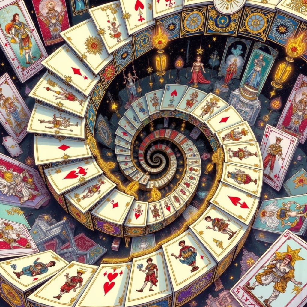 Surreal Card Staircase in Tarot Style