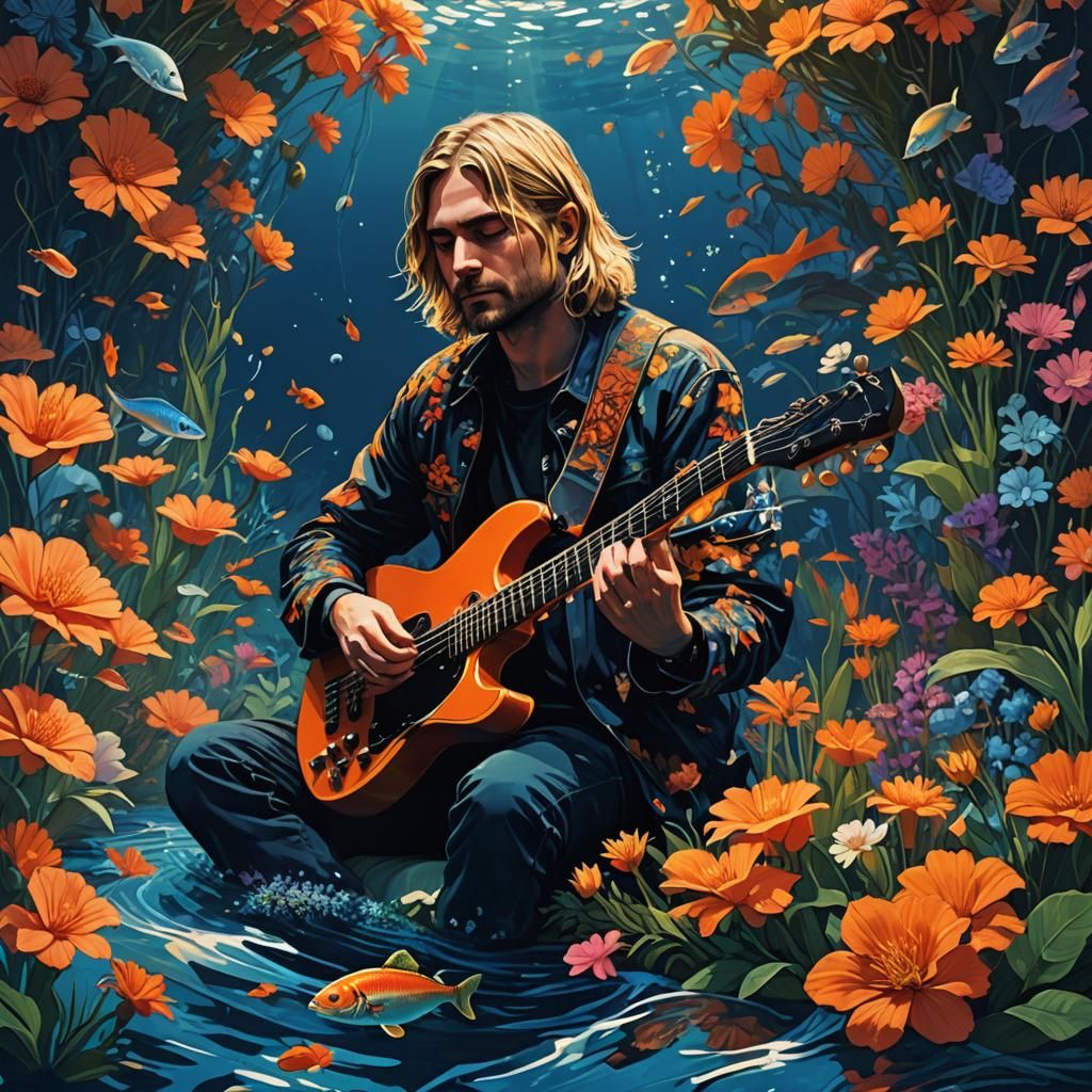 Kurt Cobain in a Fantasy Ocean of Florals