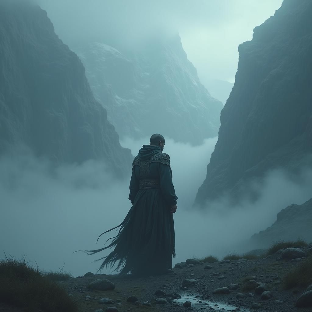 Figurative Study of Melancholy in a Fantastical Landscape