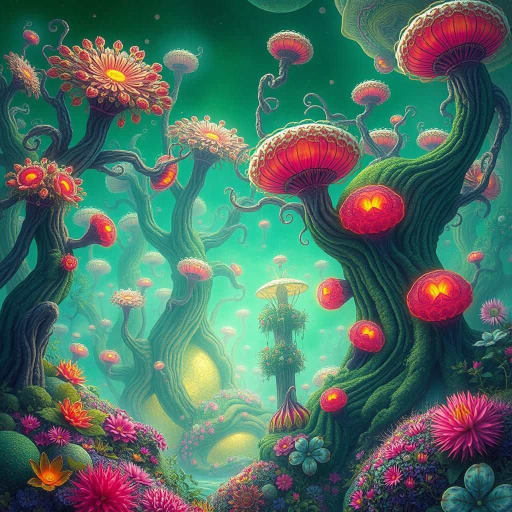 Ethereal Exoplanet Landscape in Vibrant, Iridescent Hues