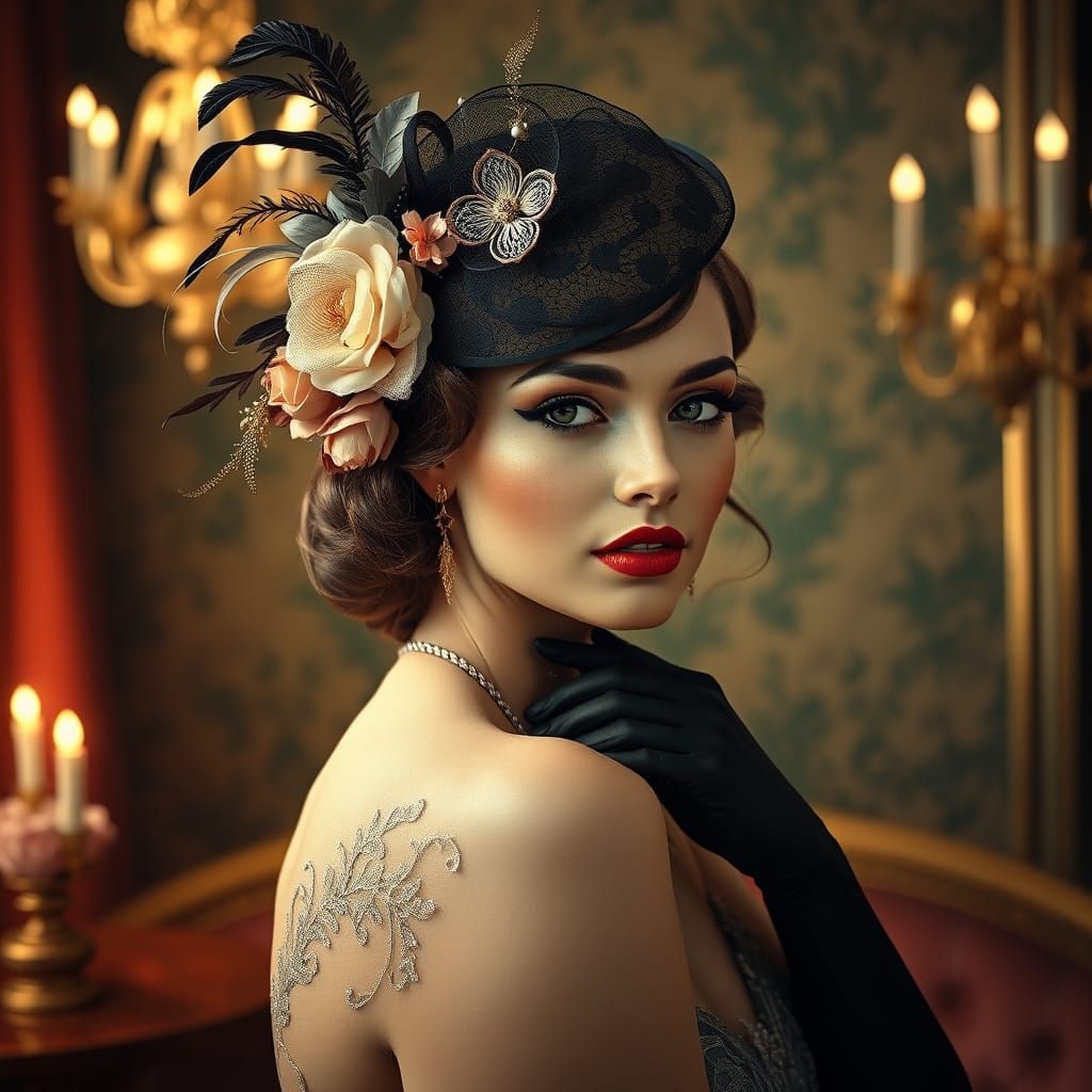 Elegant Woman in Vintage-Inspired Fascinator