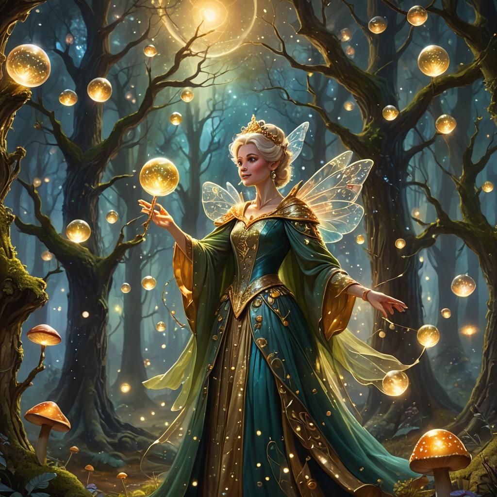 Ethereal Fairy Godmother in Lush, Dreamlike Forest
