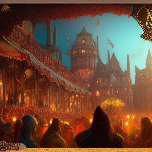 Medieval Carnival Fantasy Scene in Vibrant Color