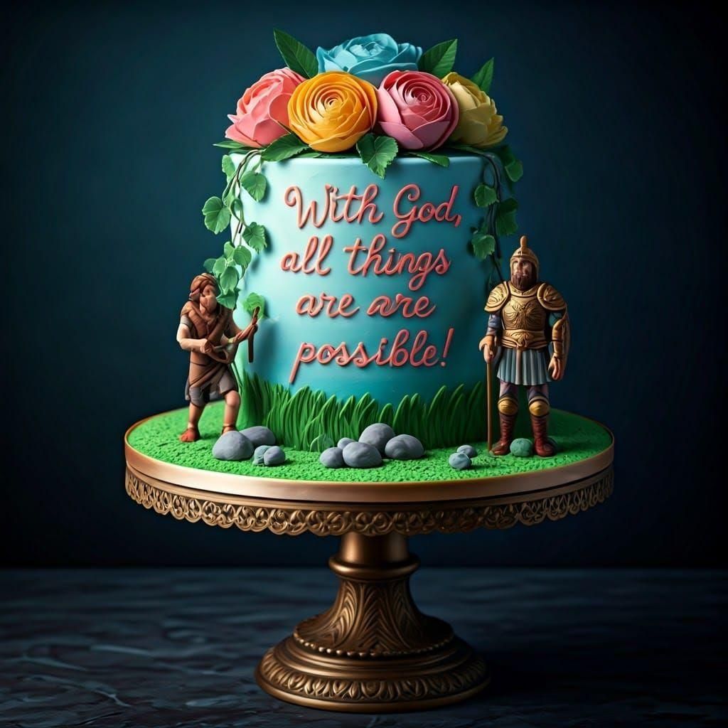 Colorful David and Goliath Battle Cake Masterpiece