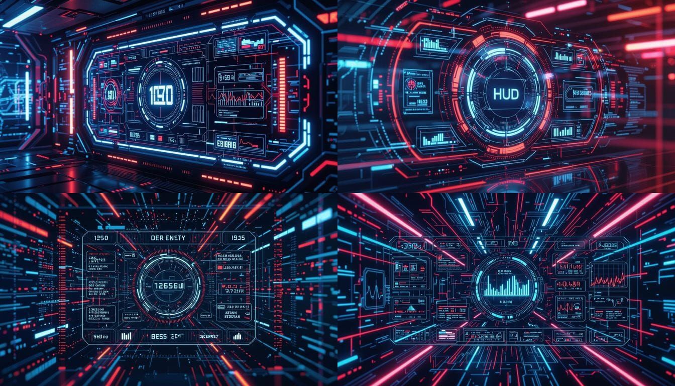 Futuristic Sci Fi HUD Template with Red and Blue Accents