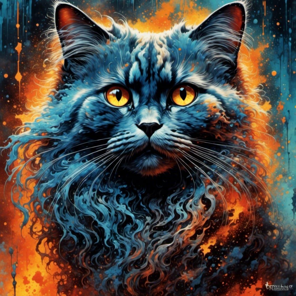 Mystical Smoky Feline in a Haunted Lava Landscape