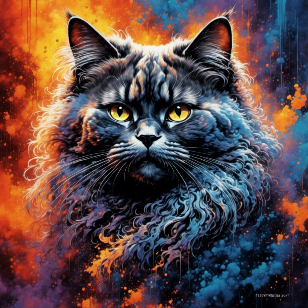 Dramatic Persian Cat with Ink Effects