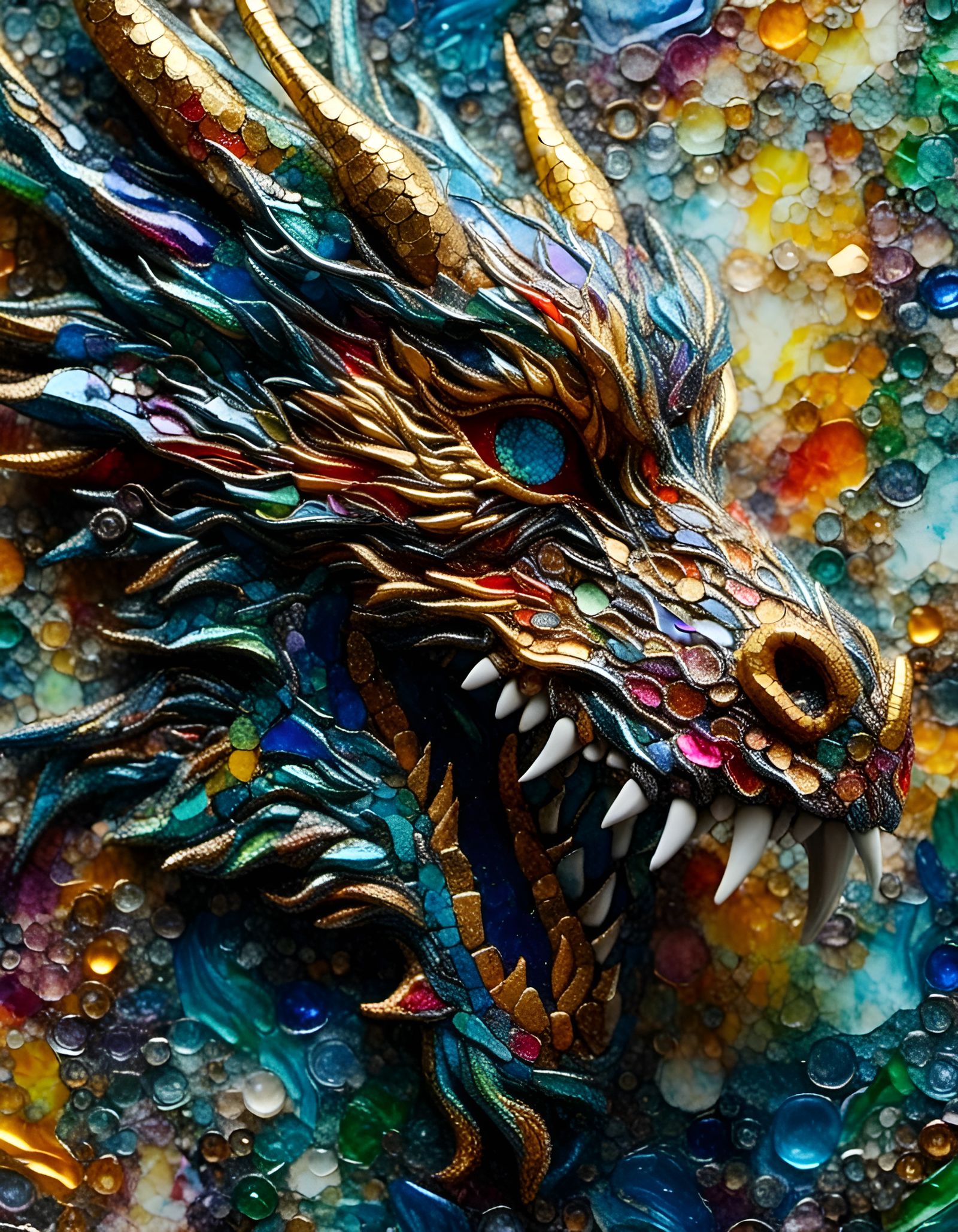 Vibrant Glass Dragon in Splattered Paint Style