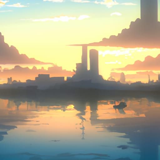 Anime-Inspired Cityscape at Sunset