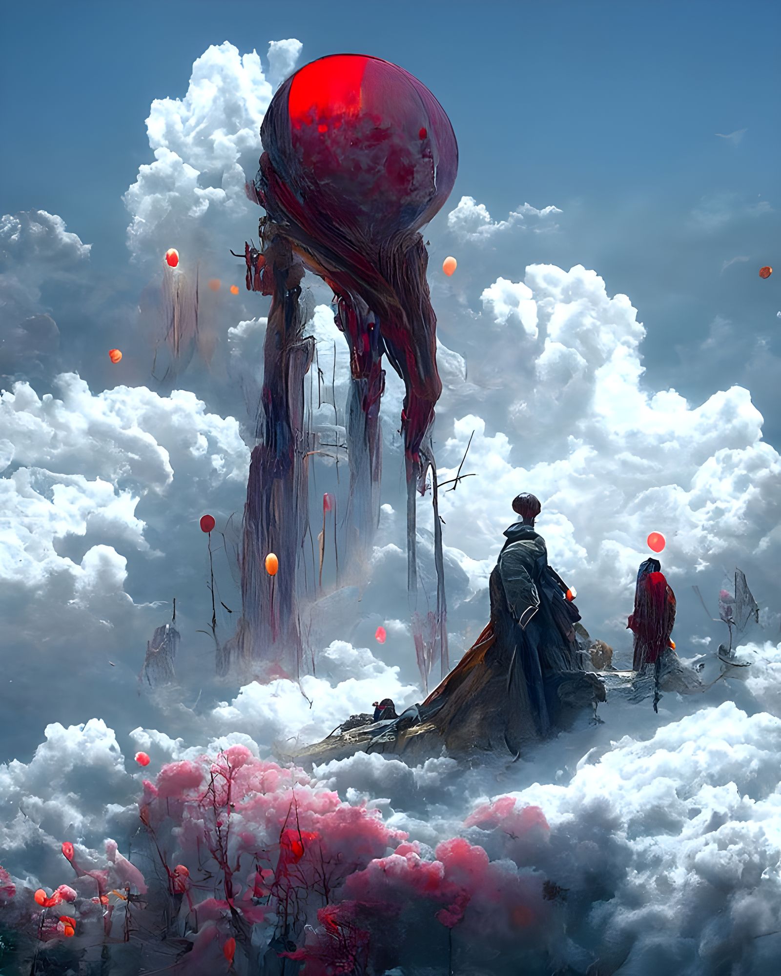 Ethereal Red Light Fantasy Landscape in Sci-Fi Style