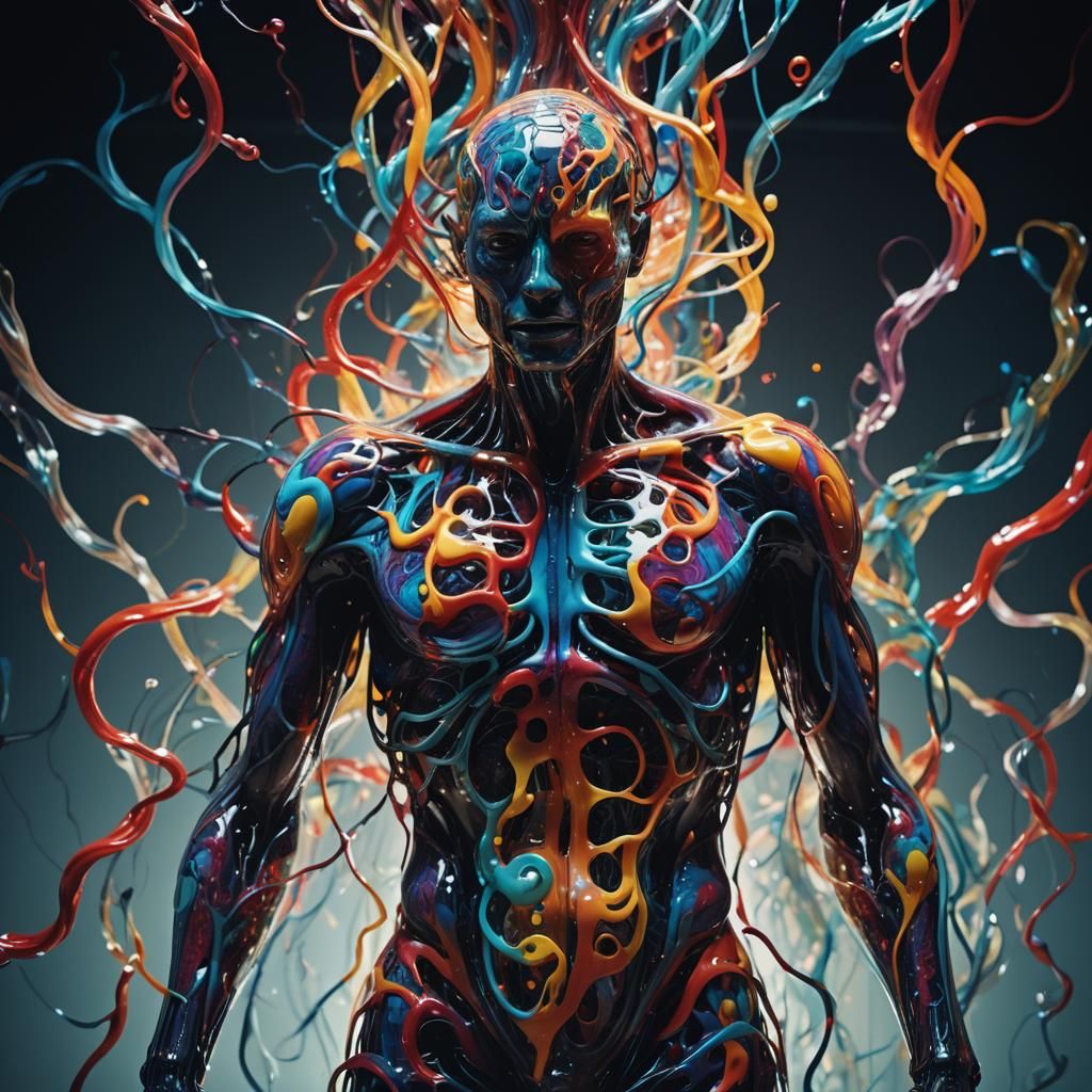 Surreal Figure Melts in a Sea of Swirling Patterns