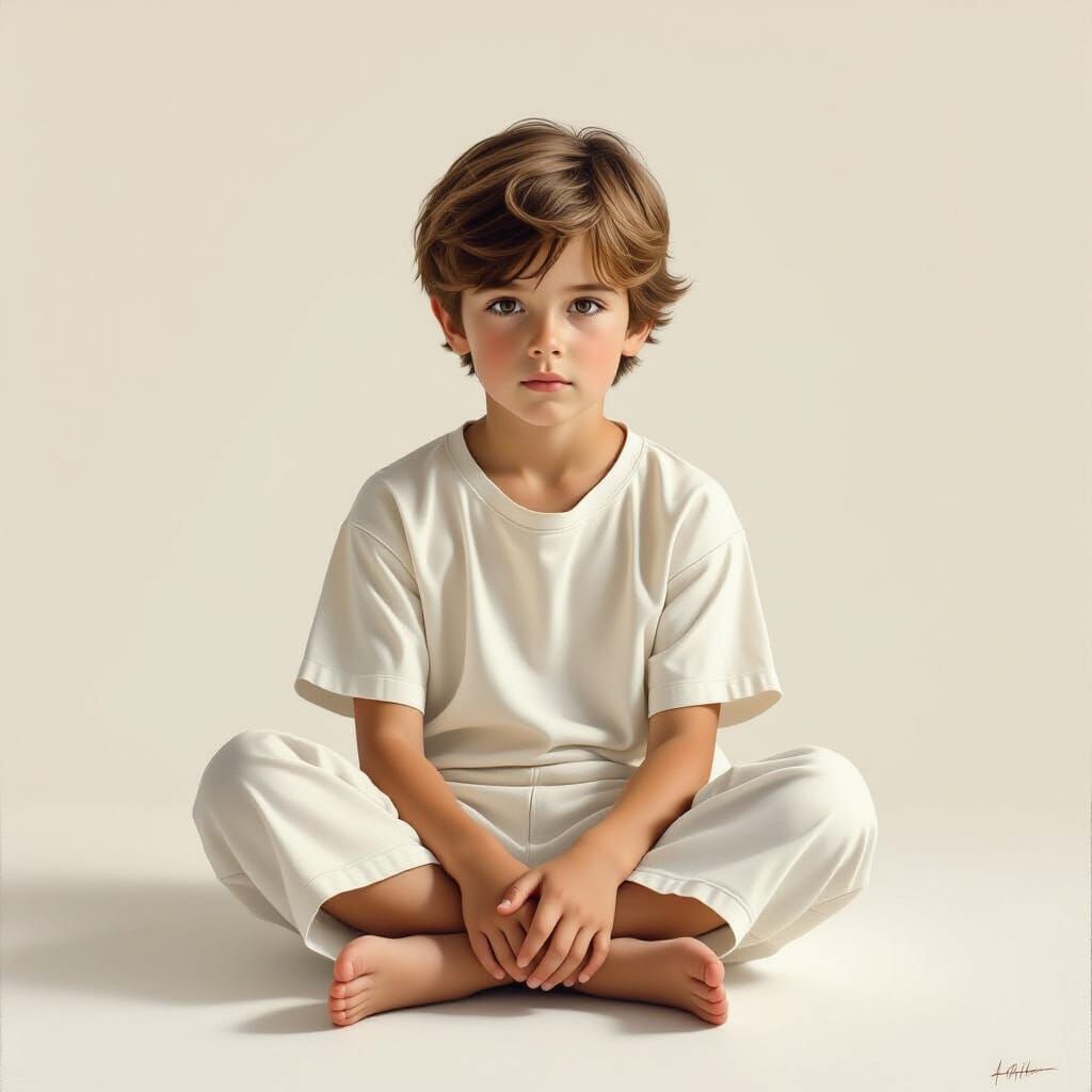 Young Boy in Minimalist White Room
