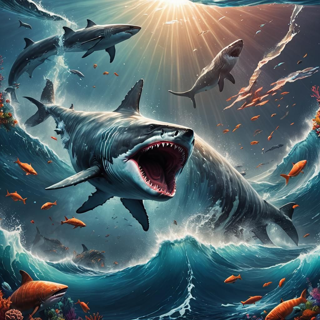 Hyperrealistic Concept Art of a Megalodon Shark Attacking a....
