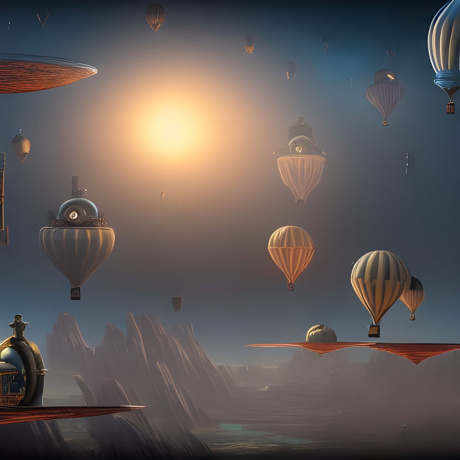Steampunk Aerostat in a Vibrant Future Sky