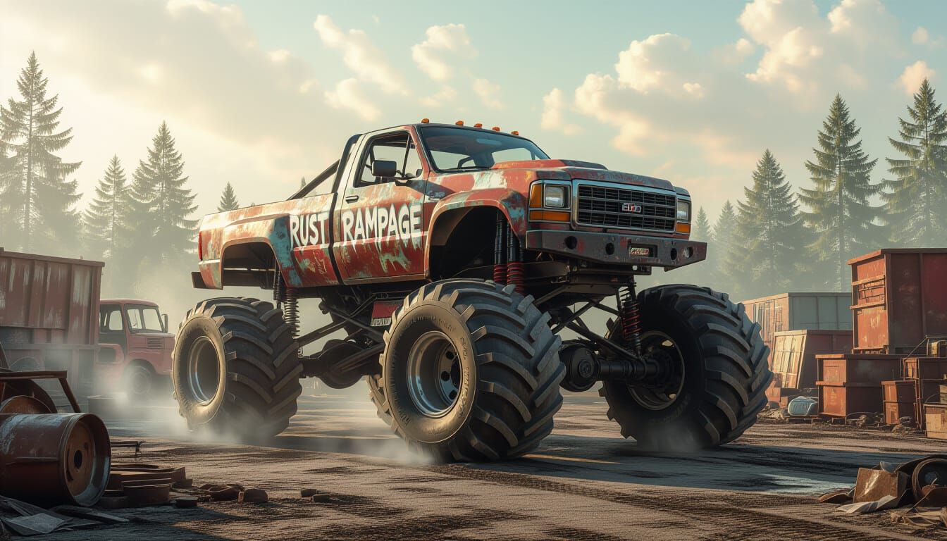 Scrapyard Monster Truck "RUST RAMPAGE" in Ethereal Mist