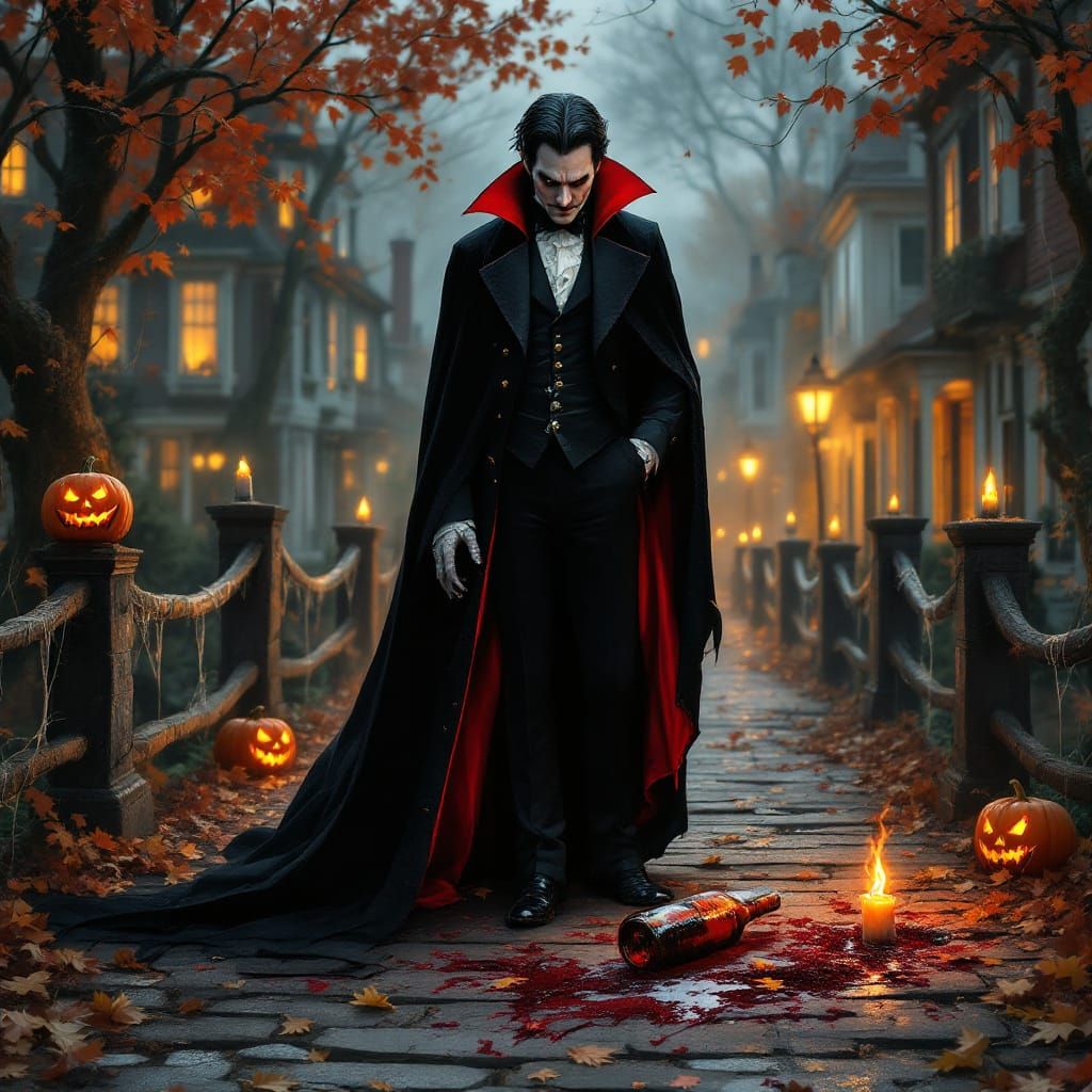 Graf Dracula in Halloween Night Trick or Treating Scene stan...