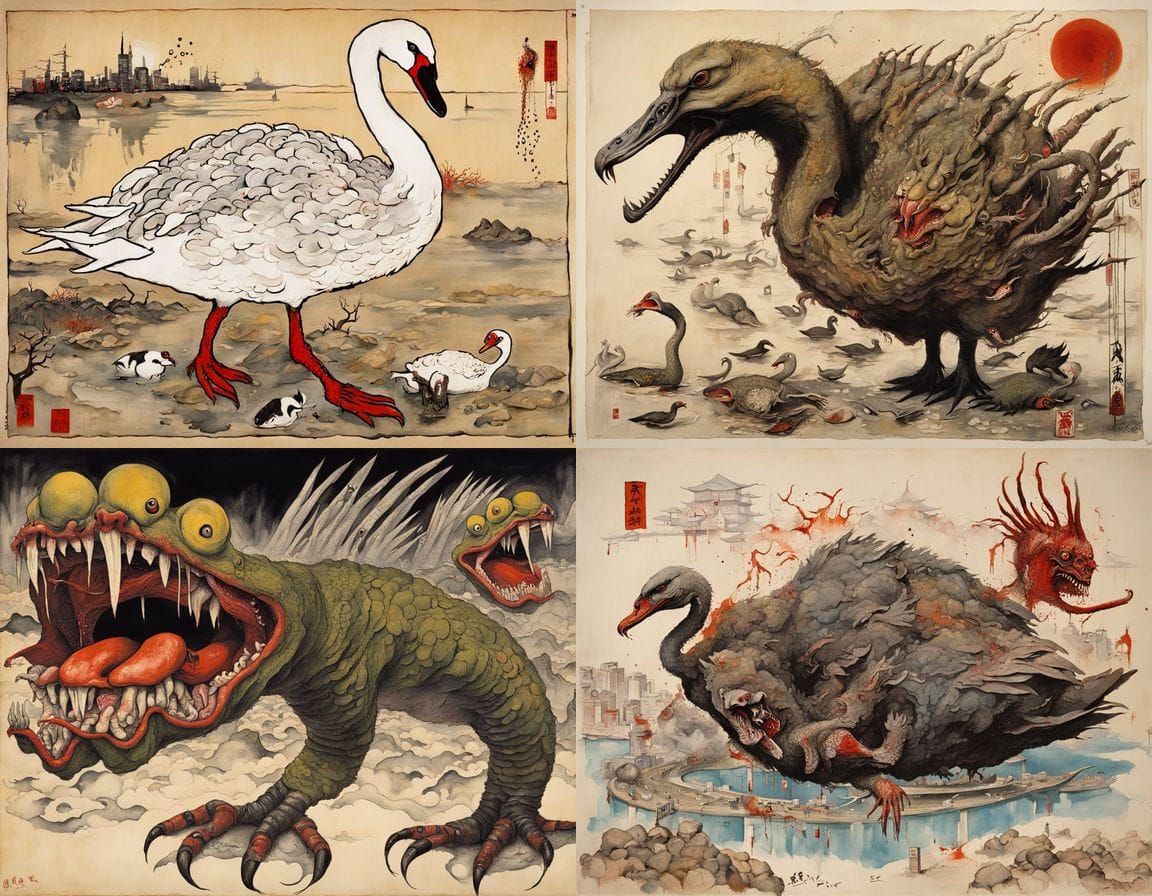 Surreal Japanese Mutant Swan in Cyberpunk Style