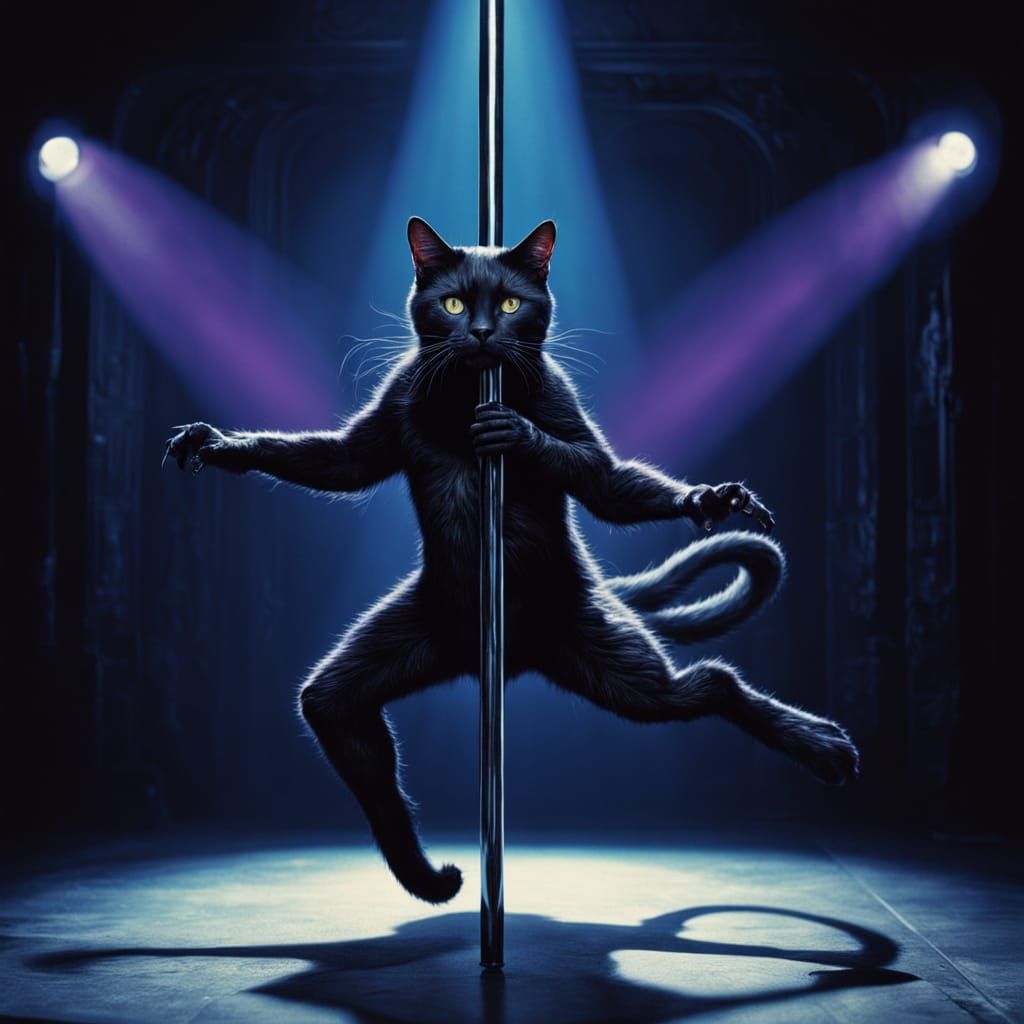 Cyberpunk Cat Transforms into Human Poledancer in Electric H...