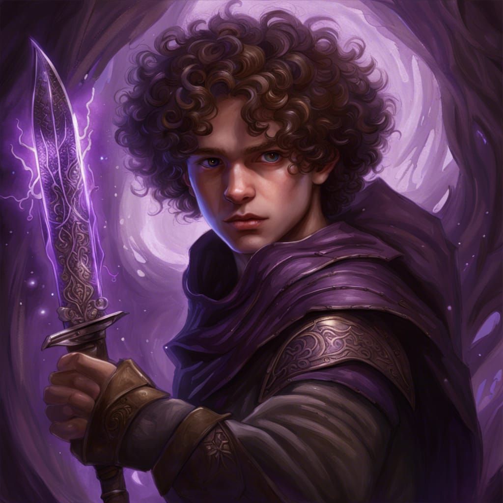 Dark Fantasy Hero in Purple Energy Dagger