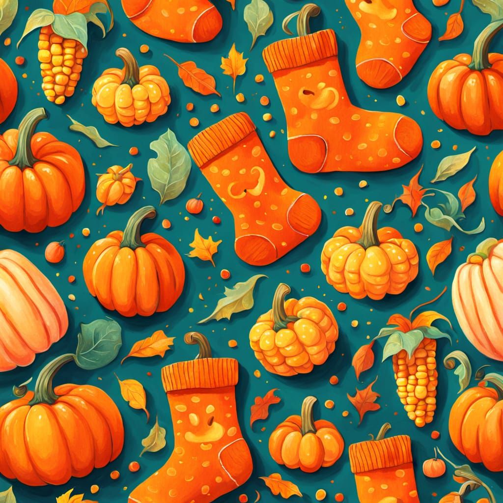 Whimsical Pumpkin Socks Digital Illustration in 8K