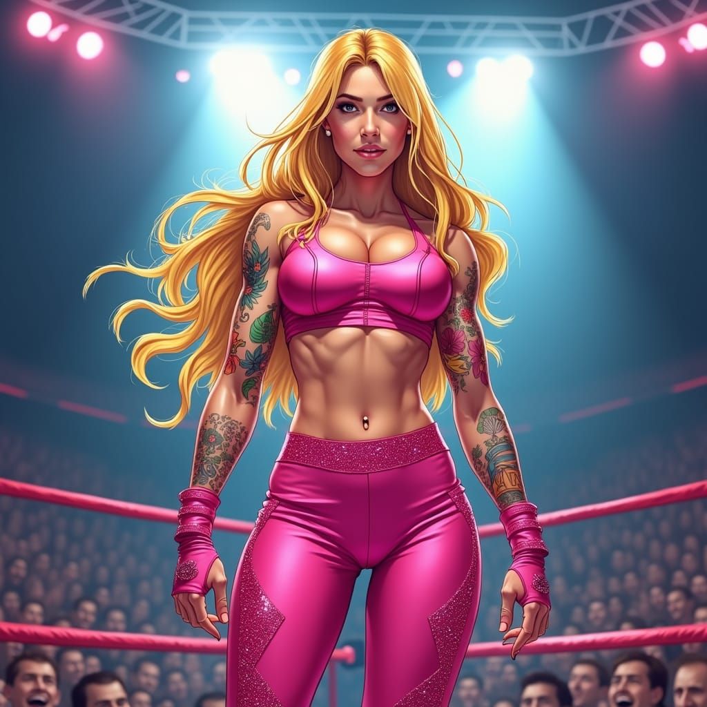 Confident Blonde Wrestler in Comic Book Style