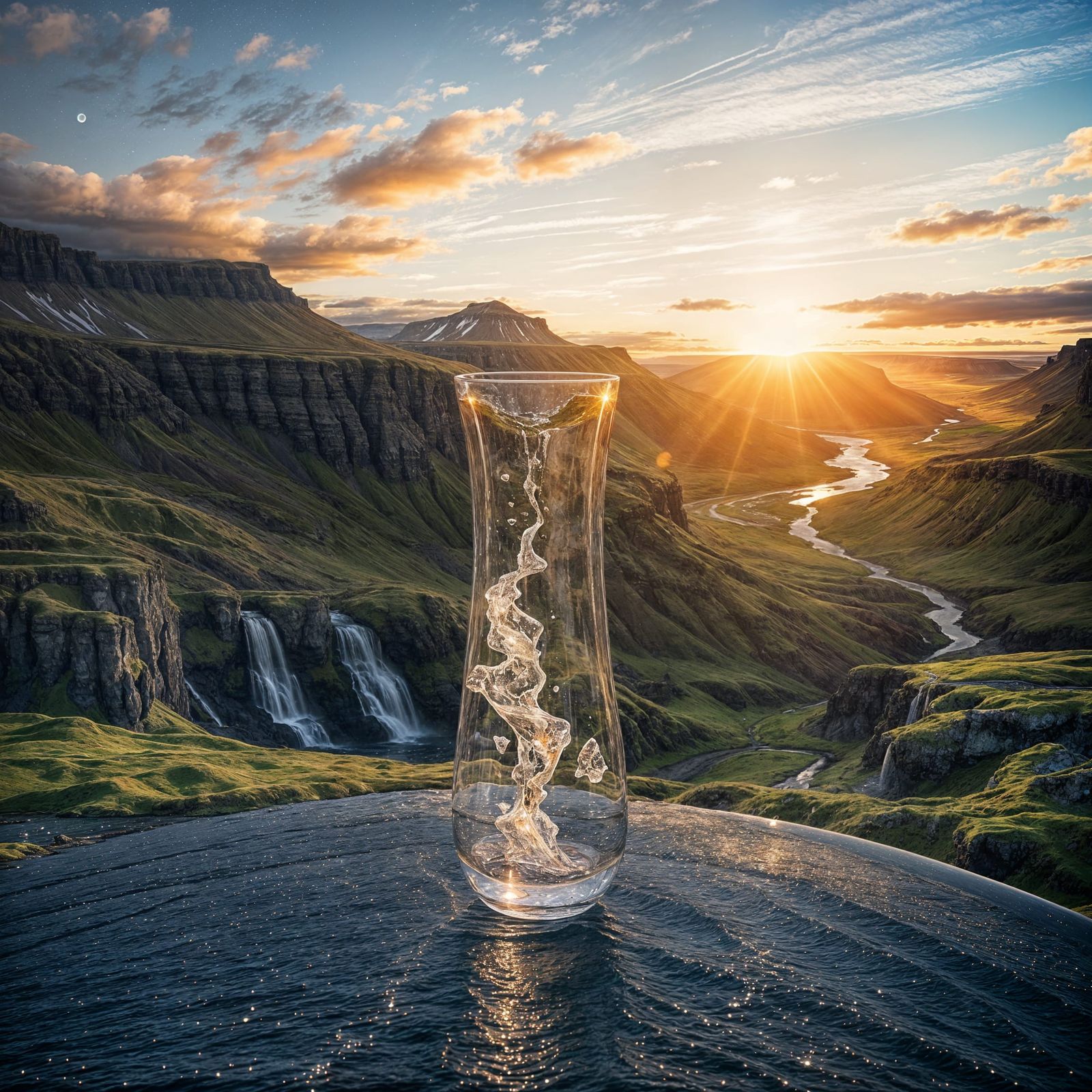 Surreal Glass Landscape Capturing Icelandic Waterfalls in Su...