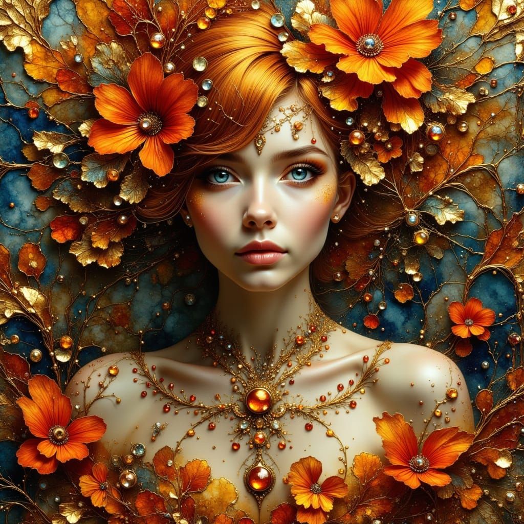 Ethereal Woman in Vibrant Orange Attire