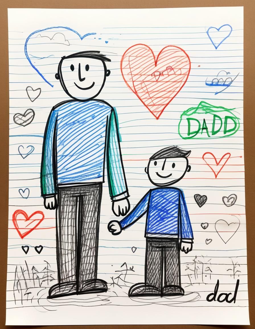 Child's Heartfelt Doodle of Imperfect Father and Son