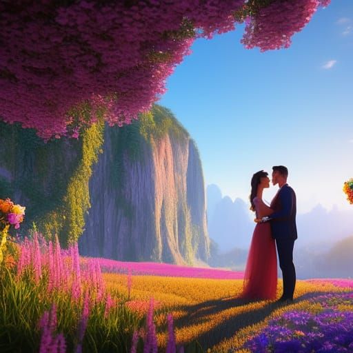 Loving Couple Portrait in Hyperrealistic Watercolor Style