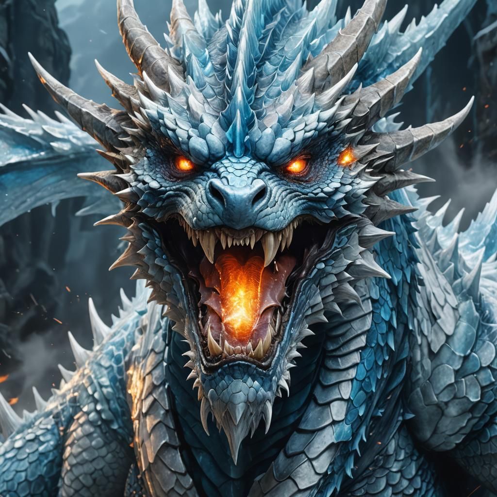 Detailed Low Poly Ice Dragon Portrait