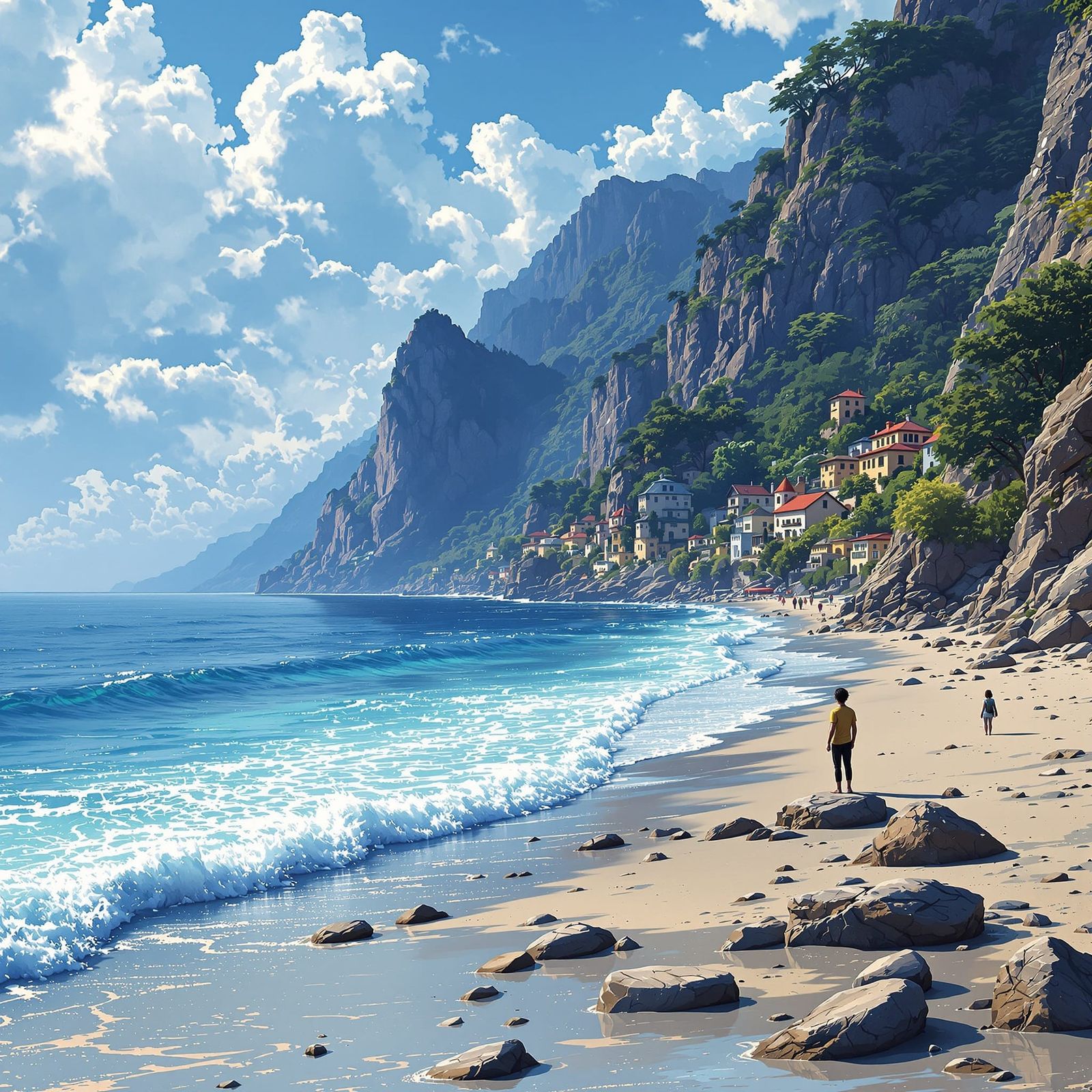 Sci-Fi Book Cover: Coastal Village on Mountain Shore